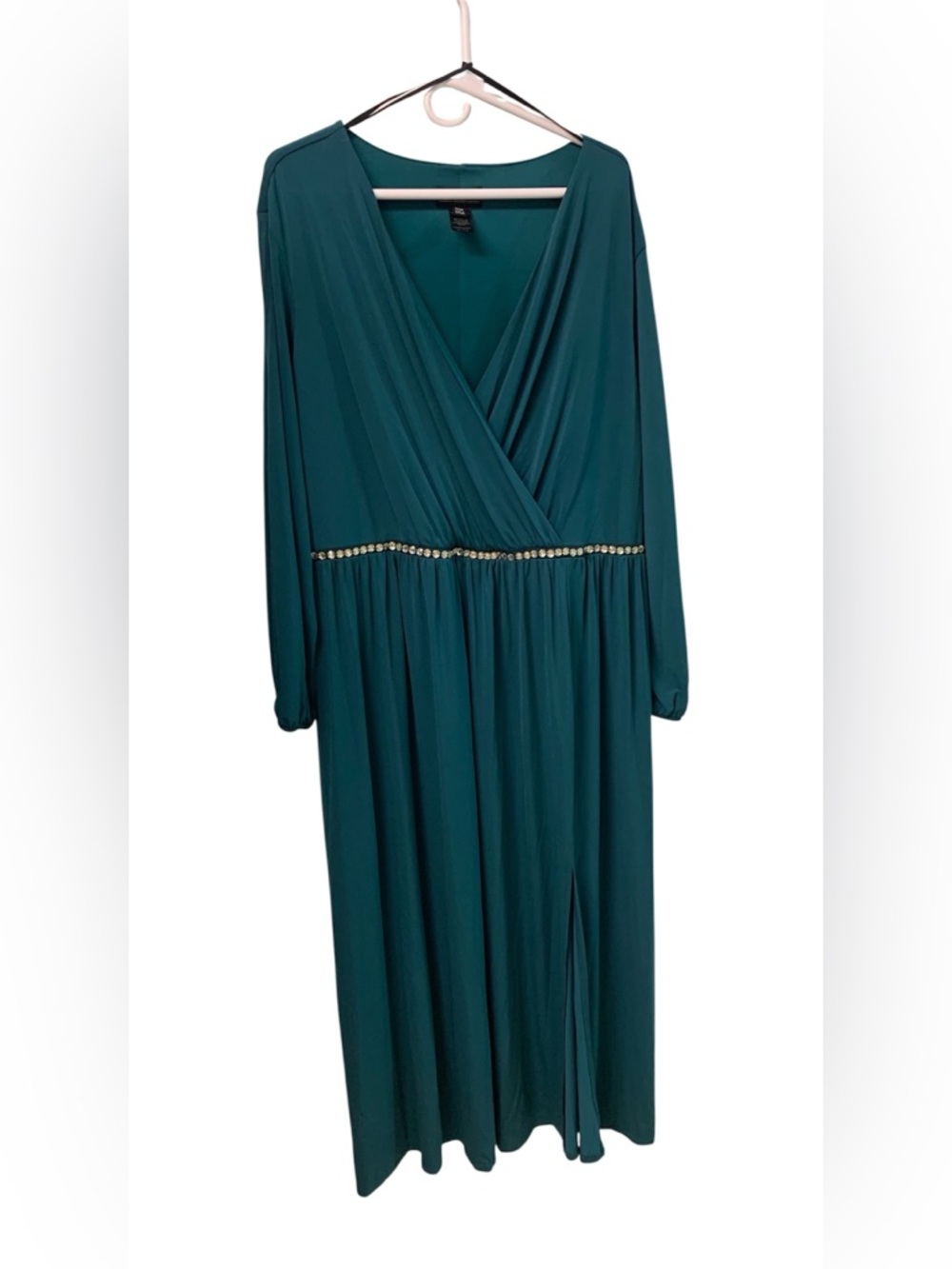 Alexa B Nites Formal Dress Teal/Green Embellished Waist, Slit Design 20W Plus